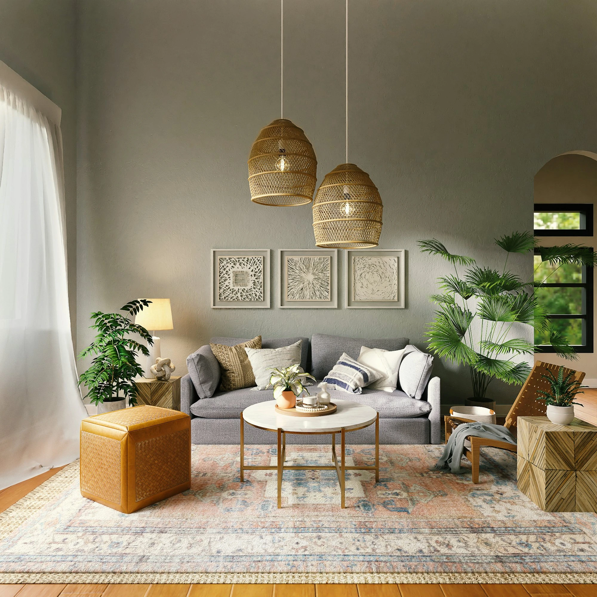 Sage green living room freshly painted